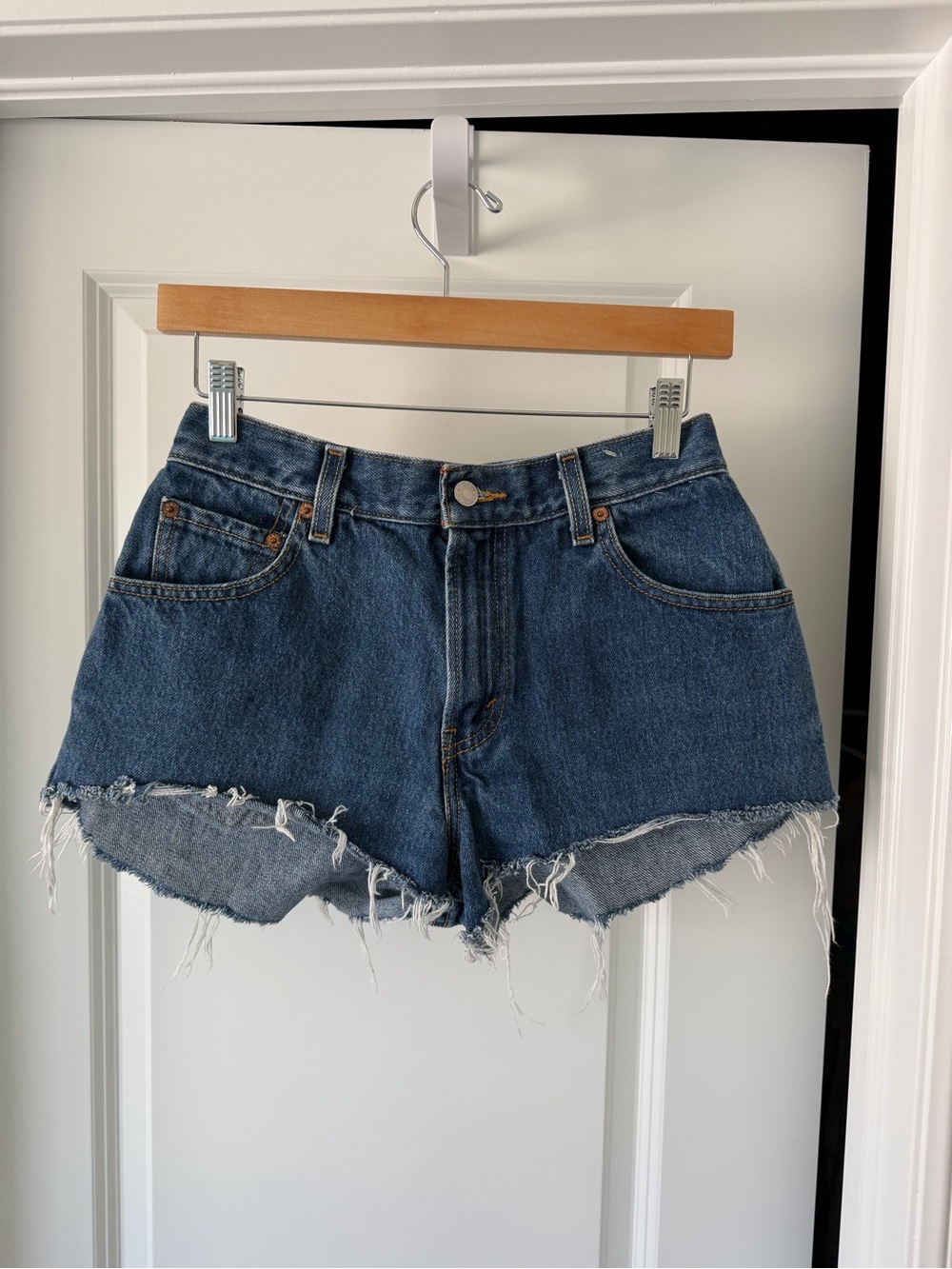 Levi's Dark Blue Distressed Denim Cutoff Shorts